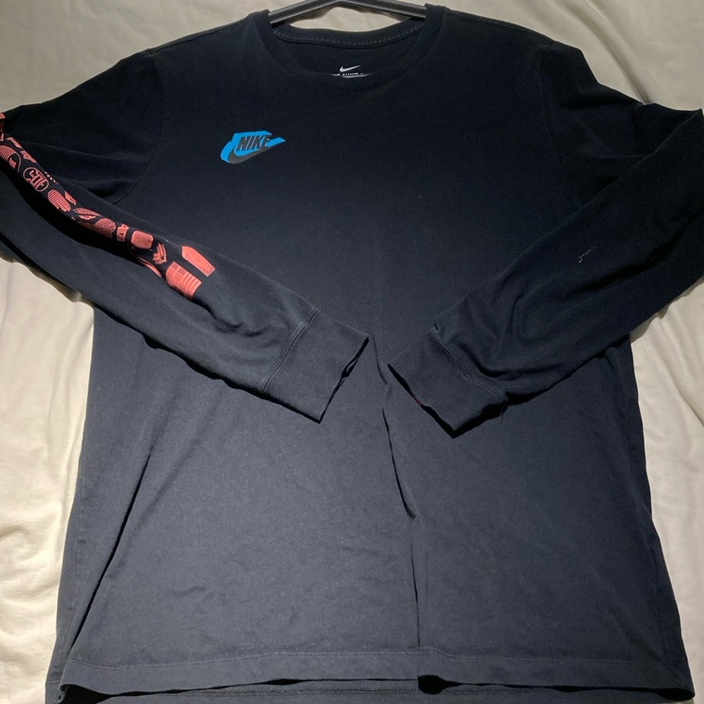 nike longsleeve t-shirt black red blue orange swoosh logos size L